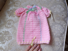 VTG Baby/Doll Knitted Pink Dress with Green, Pink, Yellow and Blue Ribbon