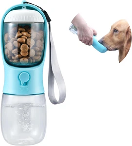 2-in-1 Dog Water Bottle with Food Container, 10oz Portable Travel Pet Dispenser