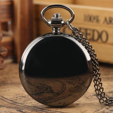 Black Round Dial Quartz Pocket Watch Classic Men Women Alloy Case Glossy Gift
