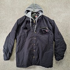 Wrangler Jacket Mens XL Black Workwear Canvas Hooded Quilted Lined Outerwear