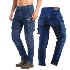 Mens Cargo Work Jeans Stretchy Denim Knee Pad Pocket Heavy Duty Slim Fit Trouser