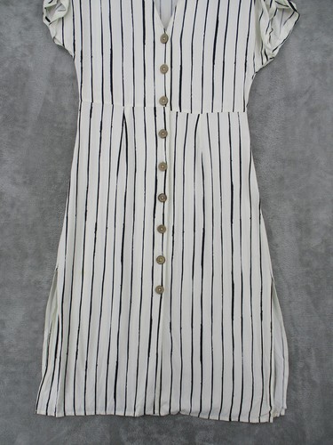 Rag Poets Dress Womens Large Vertical Stripe Button Front Midi Casual Cap Sleeve - Picture 4 of 15