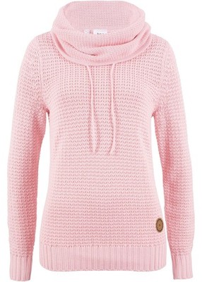 Rollkragenpullover mit Kordeln Gr. 36/38 Zartrosa Damen Strick-Pullover Neu