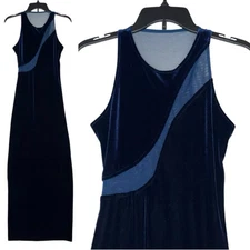 Vintage Velvet Mesh Dress 5/6 Gown Blue Sheer Accent Back Y2K Blondie Nites