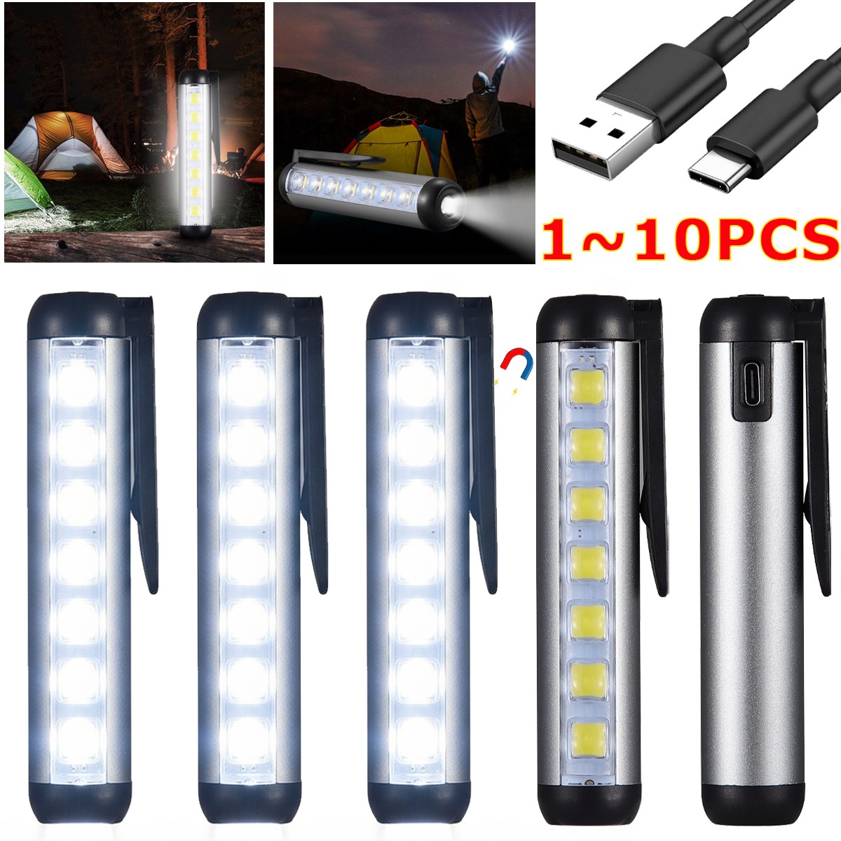 Mini LED Magnetic Rechargeable Pen Light Work Light Flashlights Pocket Light LOT