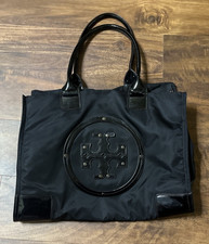 Tory Burch Black Nylon Patent Leather Large Expendable Tote Bag