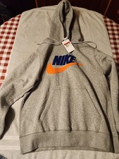 Nike Men's Club Fleece Pullover Hoodie Grey/ Orange Size Large New