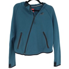 Nike Tech Butterfly Hoodie Womens Size Medium Teal Blue Fleece Asymmetrical Zip
