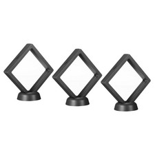 3D Floating Display Frame Coin Jewelry Case with Base 3.5" x 3.5" Black 3pcs