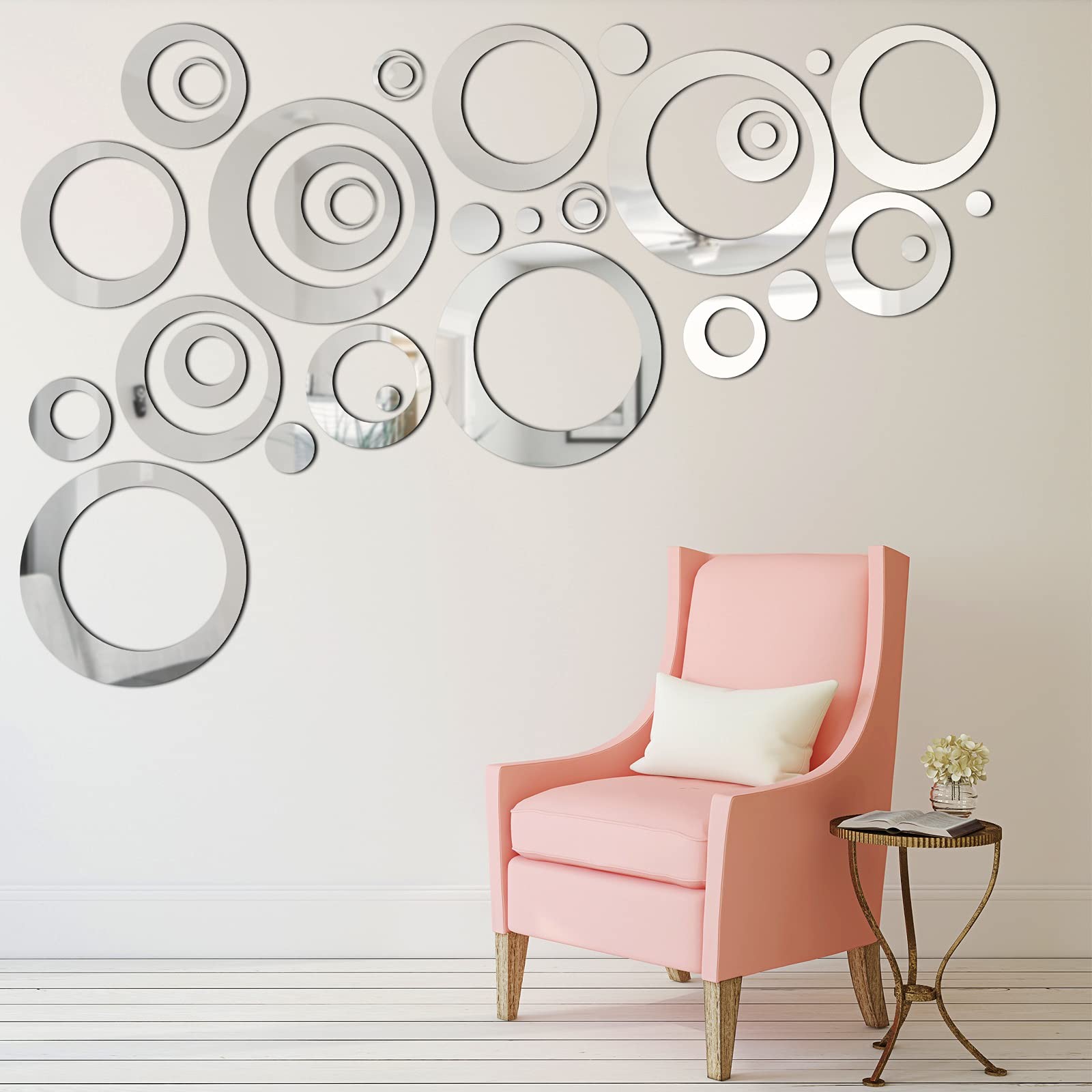 Shappy Removable Wall Sticker Decal Acrylic Mirror Setting 32 Pieces, White