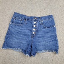Madewell Womens Size 26 High Rise Denim Shorts Button Fly Raw Hem Whiskered