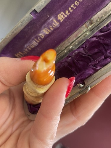 Vintage Antique Meerschaum Cheroot ? Pipe original Lime green Velvet case - Picture 8 of 10