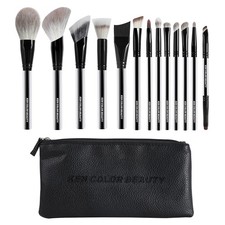 KENCOLOR Premium 13-Piece Makeup Brush Set with PU Travel Pouch   Black/White