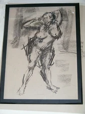 Figure life drawing nude expressive charcoal/paper, woman standing  A1/A2 size