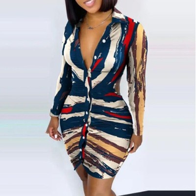 Kleid Ärmel Einreiher Damen Kleidung Elastisch Sexy Shirt Push Up Stoff