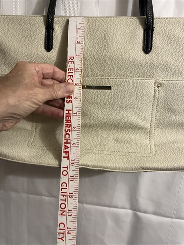 Liz Claiborne Faux Leather Pebbled Satchel Large Handbag Purse - Beige - Picture 10 of 13