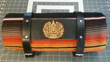 CUSTOM CHICANO BIKER AZTE  ROLL UP BLANKET BLACK RUST GOLD  TOTE SERAPE