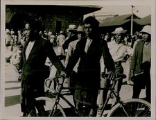 GA58 Original Photo PHILIPPINES STREET SCENE Bagio Theatre Men with Bicycle