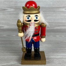 Vtg Wooden Nutcracker King Red Uniform Christmas Holiday Decor 4.75"H Used