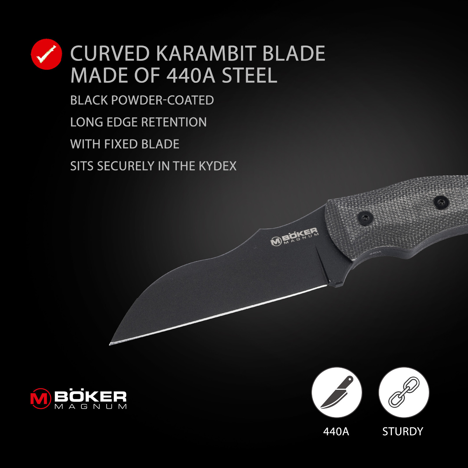BOKER MAGNUM® Straight Karambit Fixed Knife 3.82