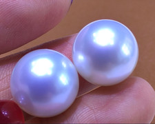 Pair of Huge 13mm natural south sea genuine white round loose pearl undrilled 93