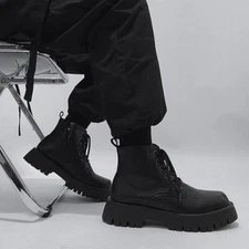 Men's Side Zipper Winter Leather Ankle Boots Work Boots High Top Leather Shoes