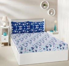 Cotton Double Bedsheet with 2 Pillow Covers, Floral Blue