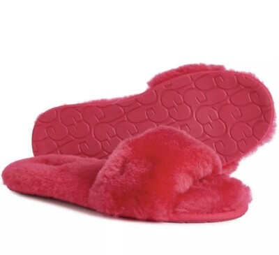 NIB UGG Fluff Slide II Logo Shearling Sandal Women's US 5 EU 36 UK 3 New Radish