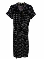 NWT Tahari Navy Blue Polka Dot Belted Midi Dress~Size M~1/4 Button Down~Stretch