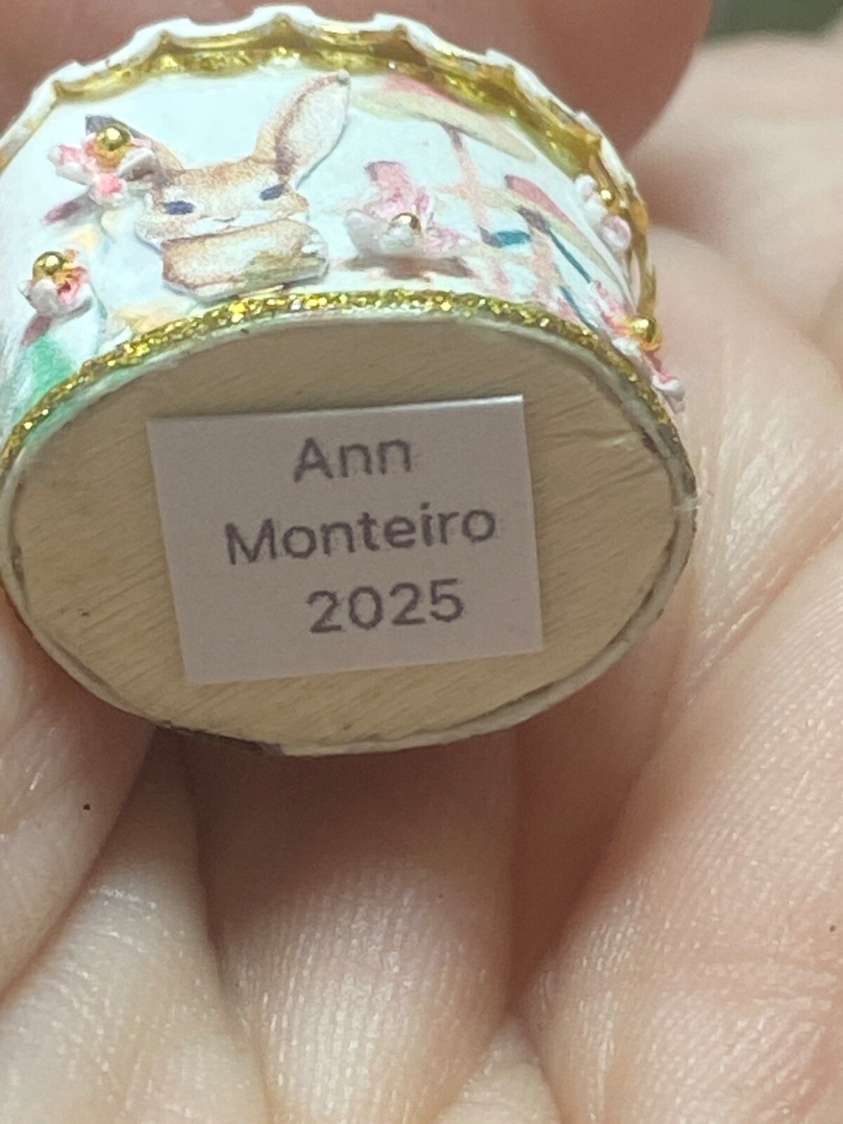 Artisan Oval Bunny Garden Easter Egg Gift Box 1:12 Dollhouse Signed OOAK 23