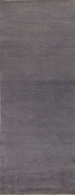 Classic Gabbeh Solid Grey Wool Modern 10 ft. Runner Rug - Timeless Beauty 3x10
