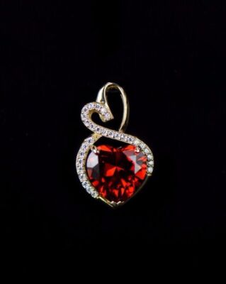 14k Yellow Gold Double Heart CZ Birthstone Pendant