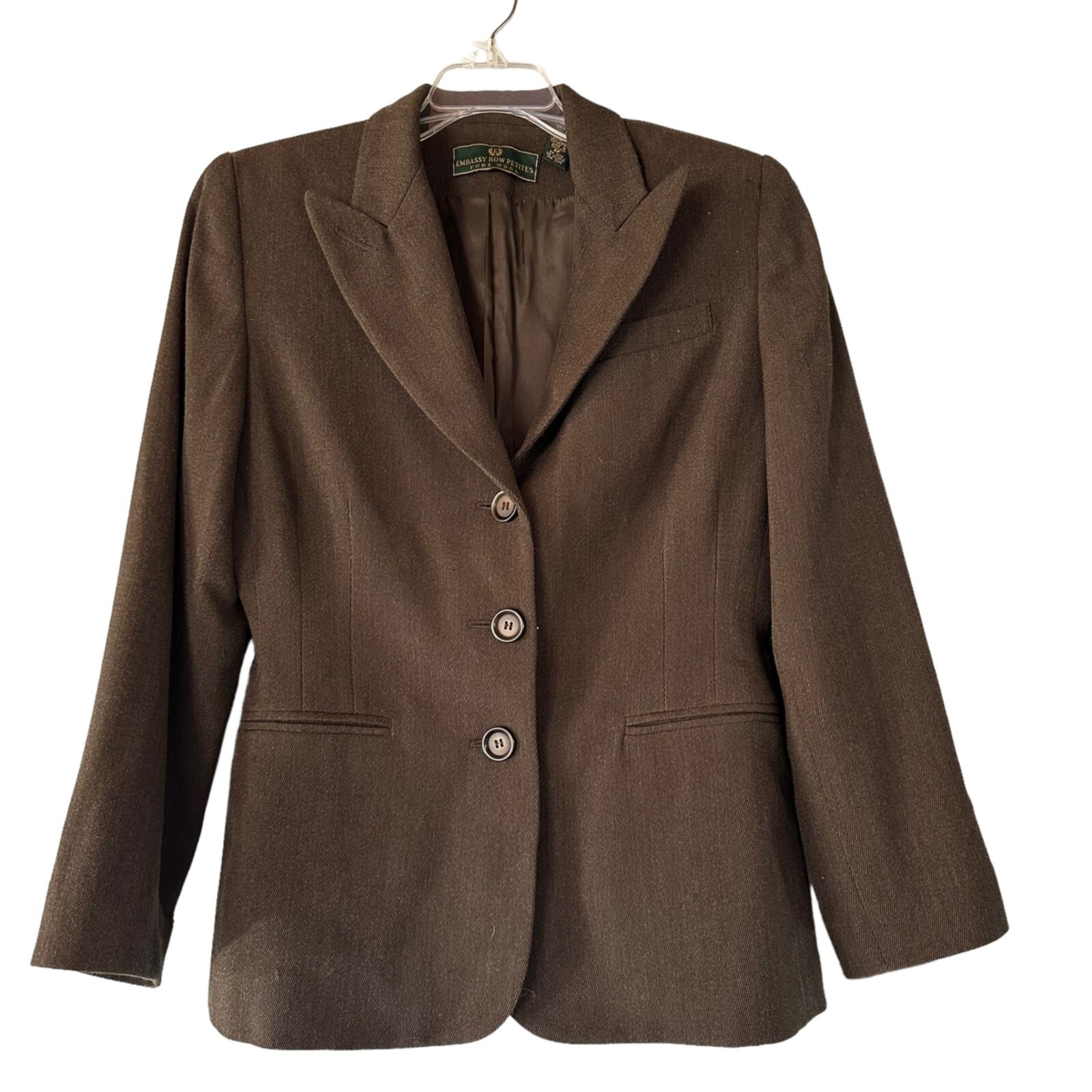 FILA Blazer vintage anni '90 Embassy Row Petites Blazer 6P lana baffo picco vita tagliata marrone