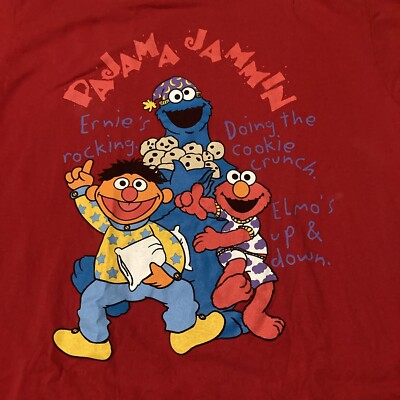 Vintage Elmo Cookie Monster T Shirt Size M Red Sesame Street Mens