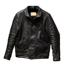 Mens Biker Cafe Racer Vintage Classic Slim Fit Black Leather Jacket Coat