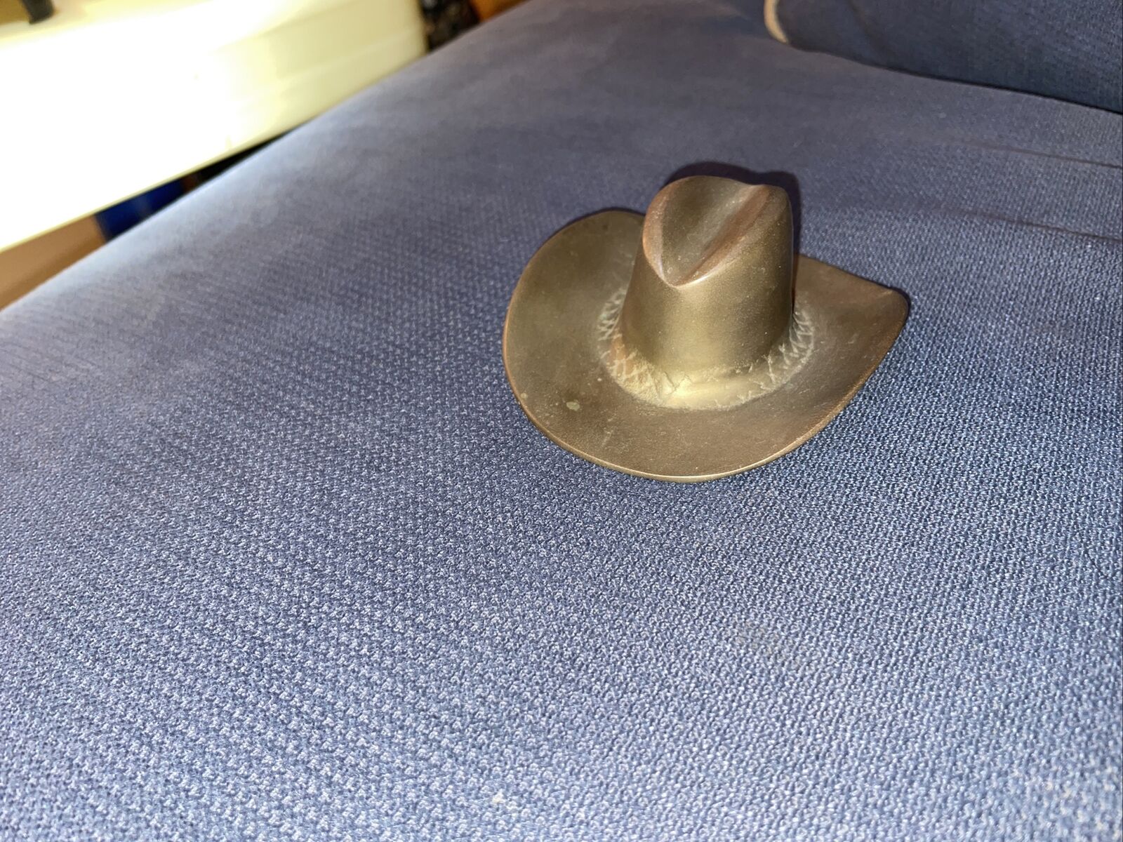Vintage Large Brass Cowboy Hat Paper Weight, 4 In X 3.5 In X 2 In