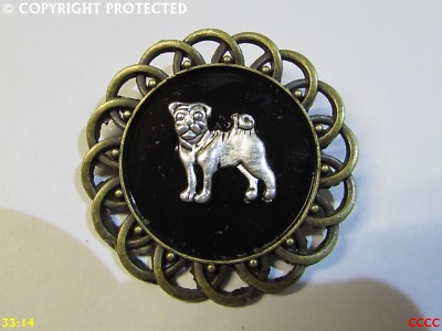 Steampunk Schmuck Anstecker Brosche Anstecknadel Silber Mops Hund Welpe Pedigree Hund