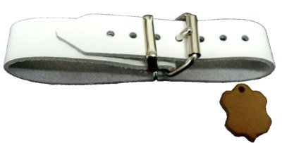 4 Lederriemen 2 cm x 24 cm weiß doppelter Metallschlaufe Nostalgie Kinderwagen