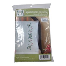 Tobin Home Craft Pillowcases Aqua Butterflies 20" x 30" Stamped for Embroidery