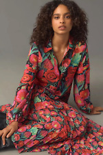 Farm Rio Pleated Maxi Dress Drop Waist Anthropologie Garden Party Peonies XS NEW