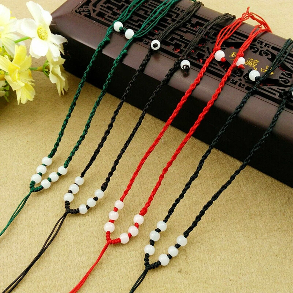 10 Chinese Silk Thread Knotted 8-Jade Beaded Cord Adjustable Pendants  Necklace