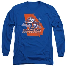 Savannah State Adult Long Sleeve T-Shirt State Shape, Royal Blue, S-3XL