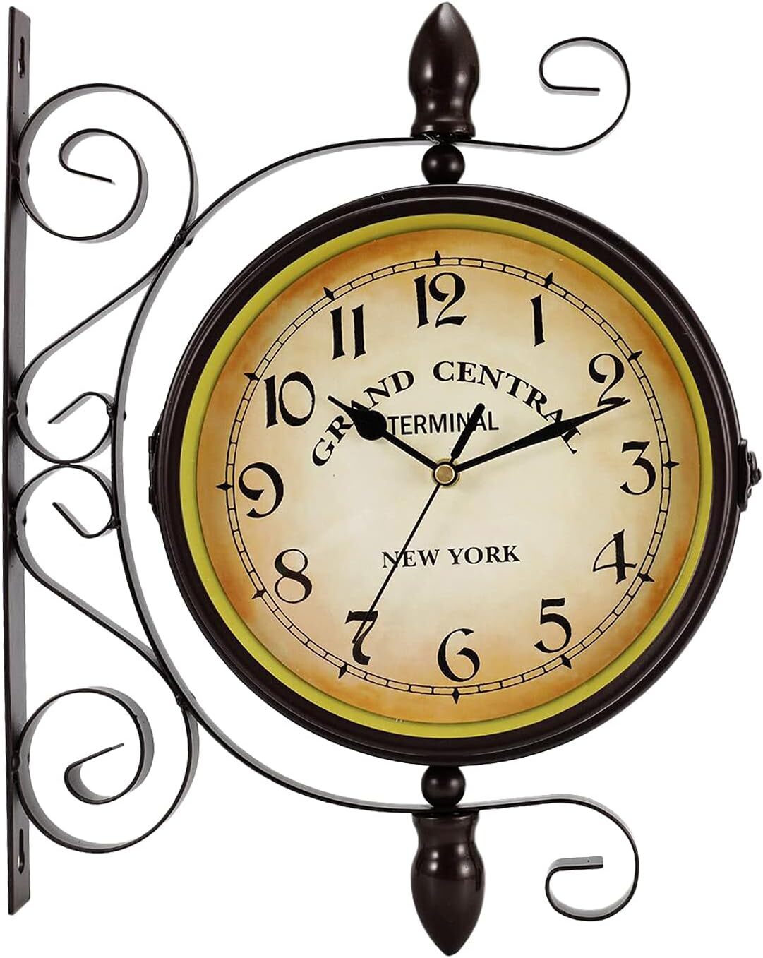 Double-Sided Vintage Wall Clock - 8-inch Wrought Iron Hanging Clock
