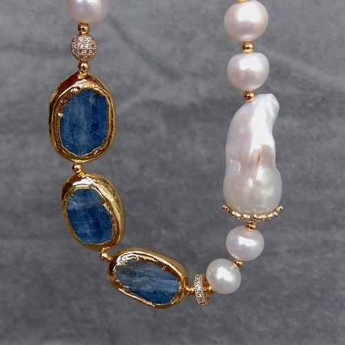 Keshi Pearl Natural Blue Kyanite Bracelet Fashion Fine Handmade Jewelry For Gift - Picture 6 of 6