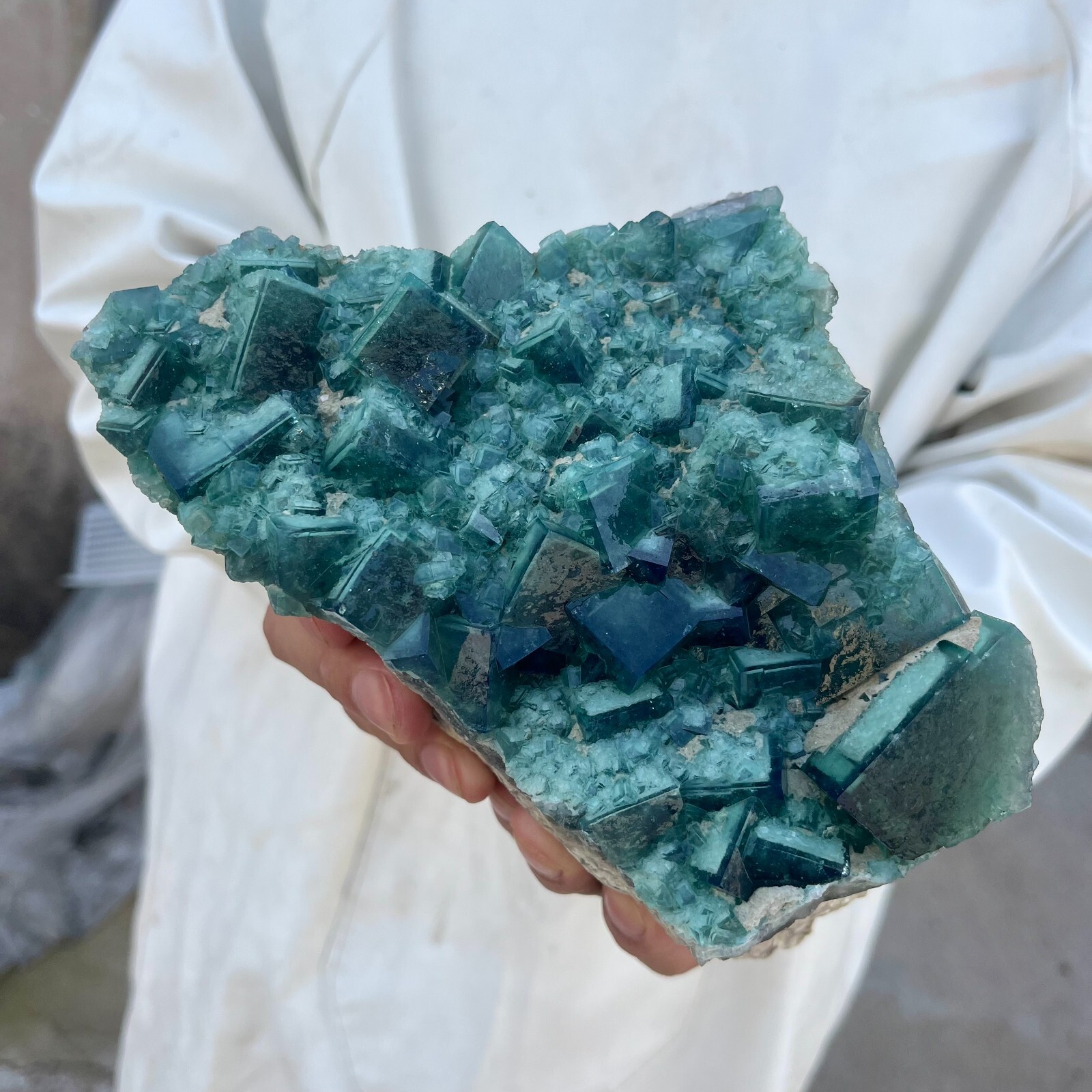 4.8lb Natural Green Fluorite Cube Crystal Cluster Mineral Specimen