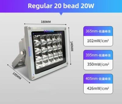 20W LED UV Curing Lamp 365nm/395nm/405nm AC90-240V UV Curing Lamp