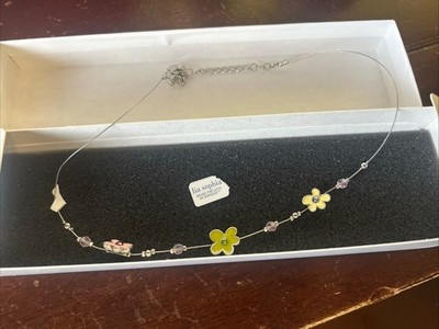 Lia Sophia ''Wallflower'' Flowered Crystal Accents Silver Tone Necklace