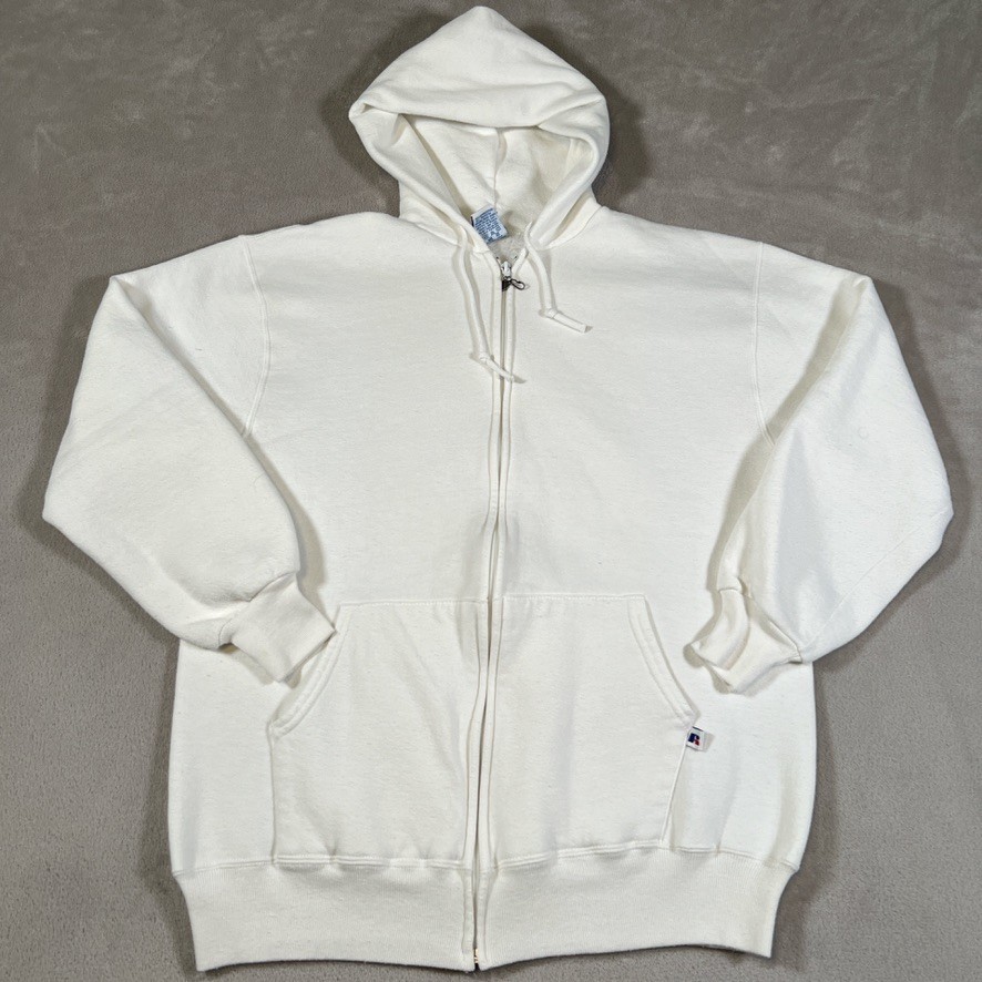 トップス 90s us made russel athletic zip hoodie Vintage 90s Russell Athletic Zip Up Hoodie White Men's Size