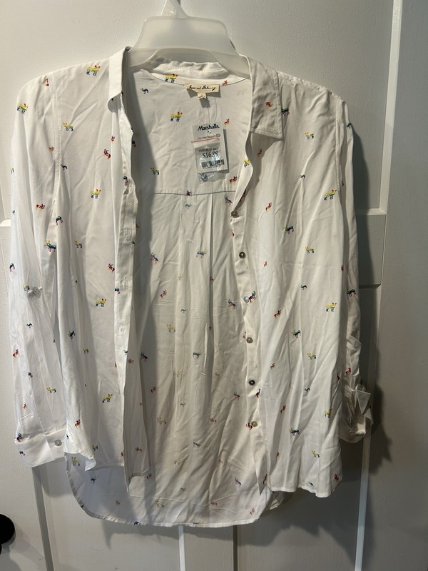 Jane and Delaney Women's Long Sleeve Blouse, Size Medium With Colorful Dog Print