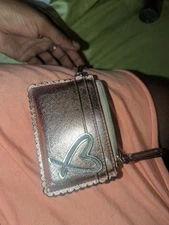 Victoria's Secret Metallic Pink Heart Card Case Keychain Wallet Coin Pouch